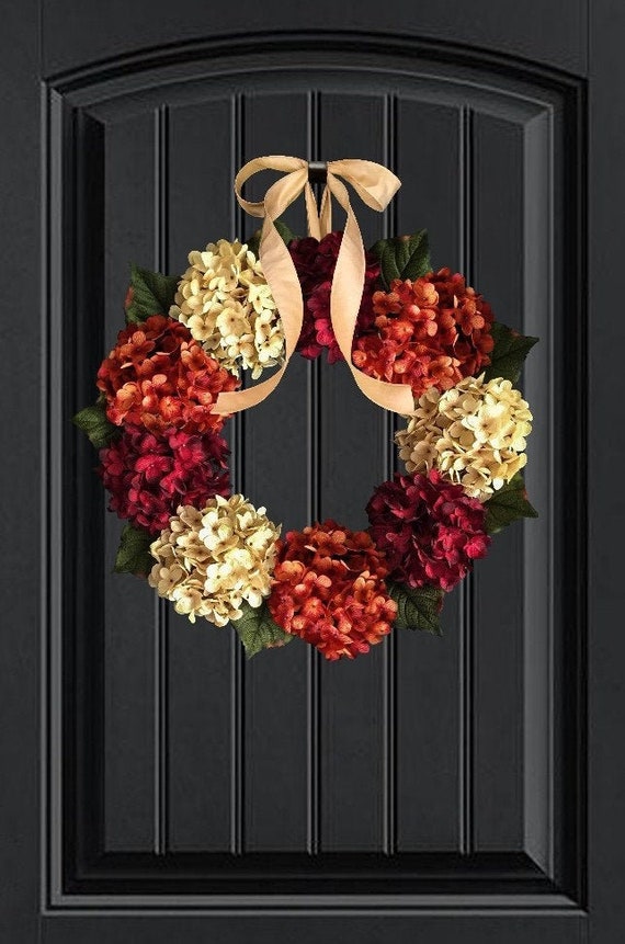 Year Round Wreath for Front Door, Everyday Burgundy Red Wreath With  Initial, Hydrangea Wreath, Personalized Gift, Wreaths 