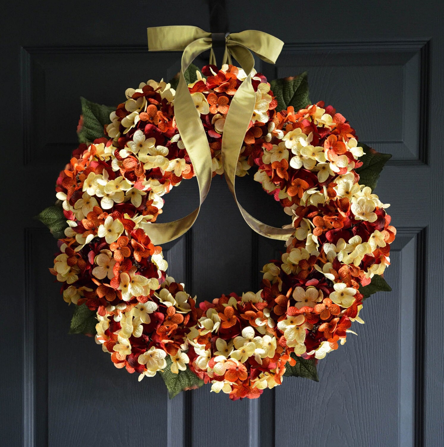 Image of Orange Hydrangeas in a wreath