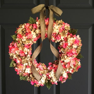 Spring Hydrangea Wreath, Hot Pink Front Door Wreath