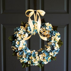 blue hydrangea wreath