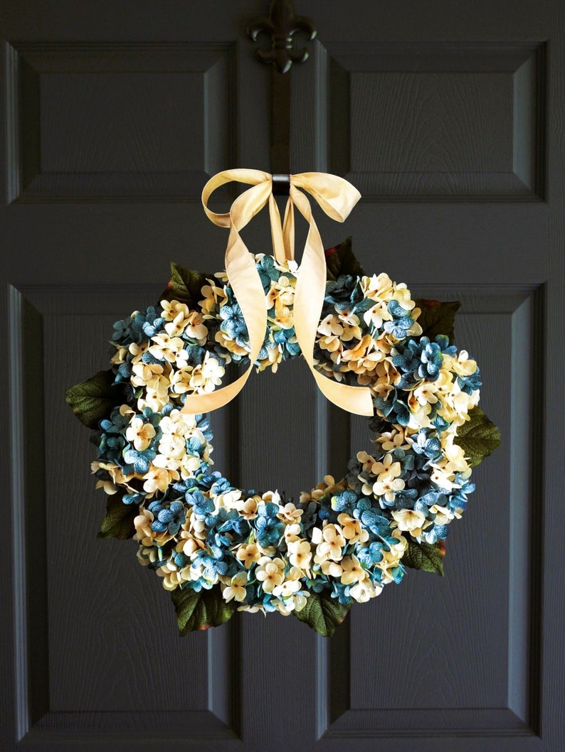 blue hydrangea wreath