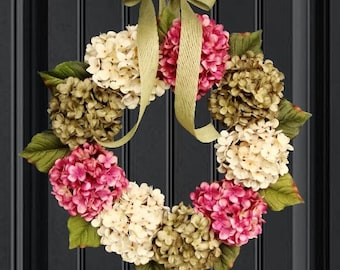 Spring Wreath for Front Door | Hydrangea Wreath