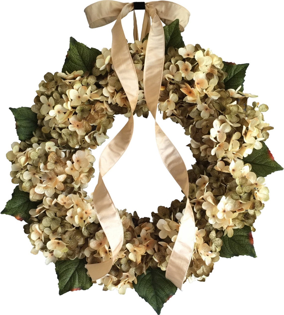 Couronne De Noël Porte - Hortensias Mélangés - Fait Main