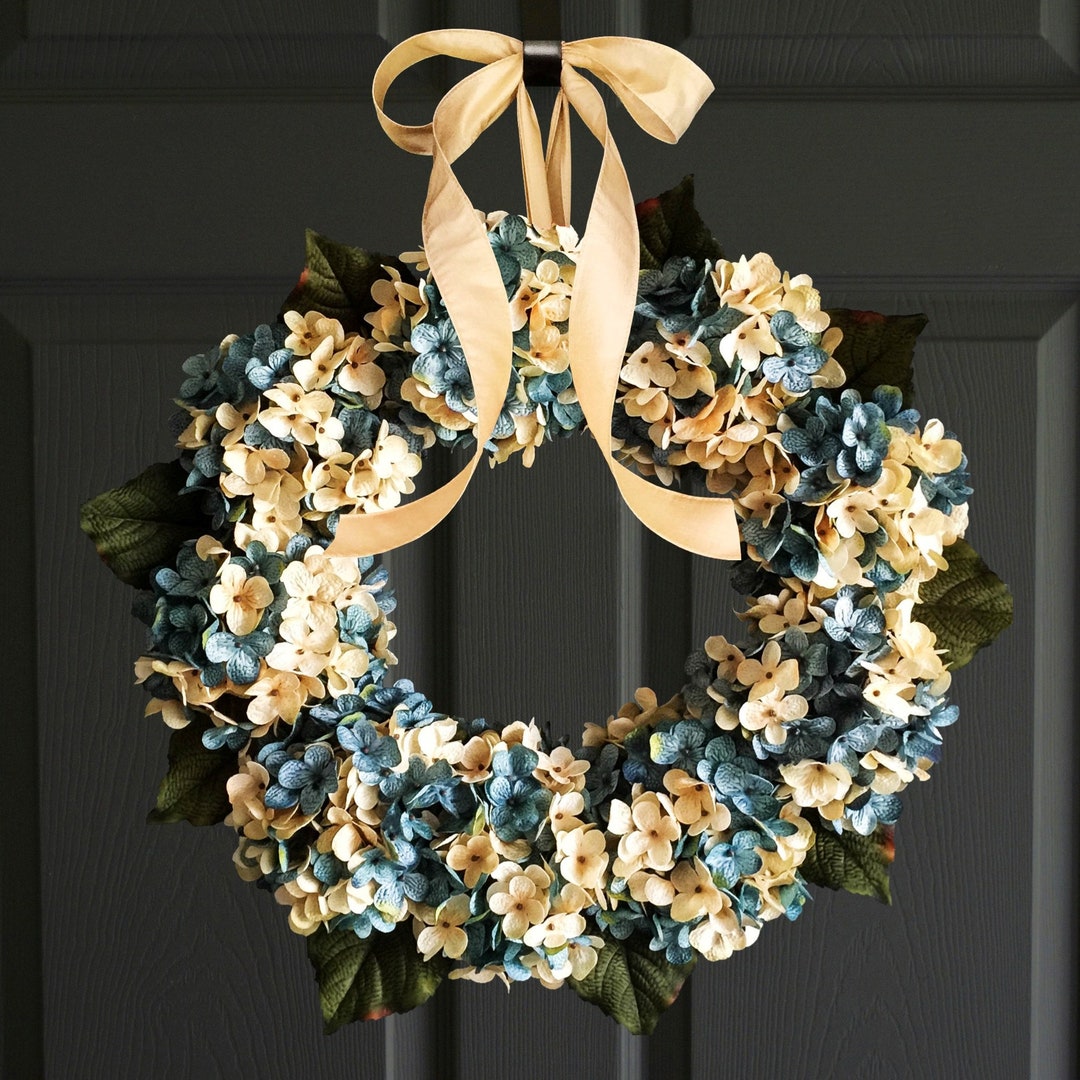 Turquoise Blue Hydrangea Wreath Front Door Wreaths - Etsy