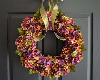 Beautiful Wreaths | Blended Hydrangea Wreath | Summer Wreaths | Front Door Wreaths | Everyday Wreath | Farmhouse Wreath | Summer Wreath