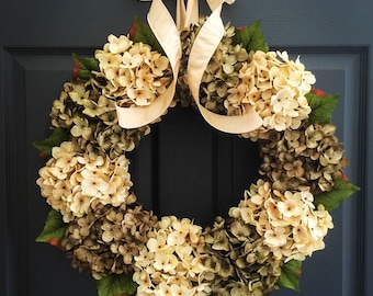Gorgeous Green & Cream Hydrangea Wreaths | Spring Wreath | Front Door Wreath | Winter Wreath | Outdoor Wreaths | Summer Wreath