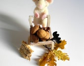 Patrick - Handmade Felt Toy / Felt Mouse / Miniature Natural Wool Needle Felted / Original  Present / Accessories included / 19x9c