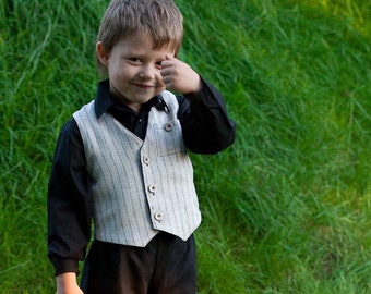 Pinstriped linen vest for children. Natural waistcoat for ringbearer, beach party, or baptism. Many sizes and colors