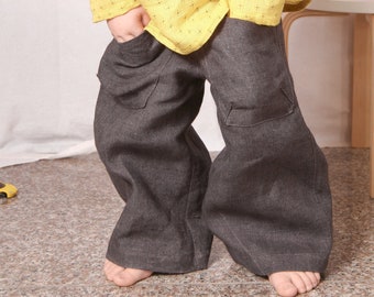 Linen trousers with two front pockets for children.  Straight wide-leg pants. Many colors and sizes