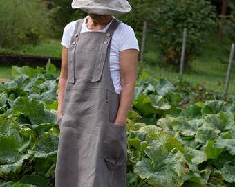 Linen garden skirt overalls. Garden pinafore apron. Gift for gardener. Many linen colors and sizes.