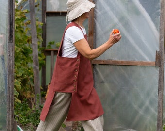 Schuster Gartenschürze aus Leinen. Volle Schürze. Wappenrock aus Leinen. Gartenkleid Schürze. Viele Farben, reguläre und große Größen. Geschenk für Gärtner.