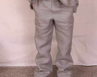 Linen pants with pockets.  Boys straight-leg ring bearer trousers. Many colors and sizes