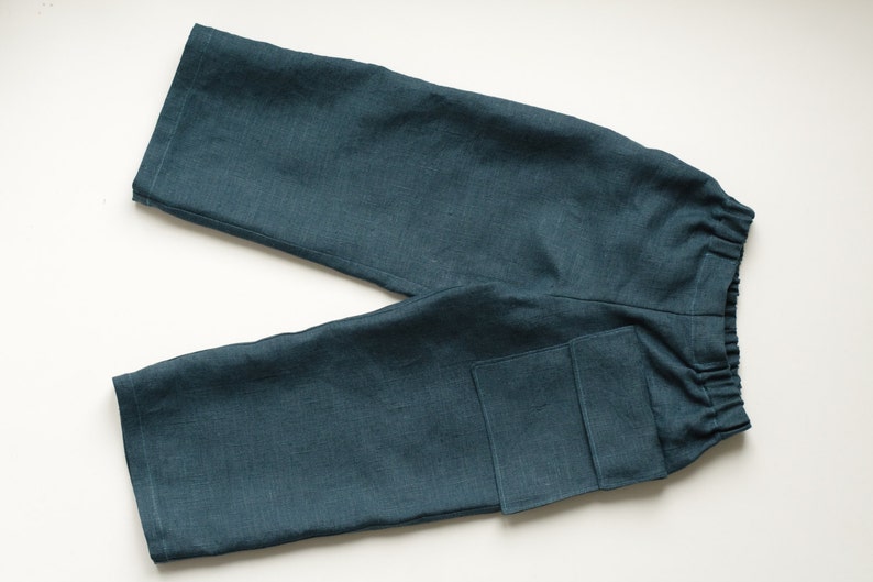 teal linen trousers