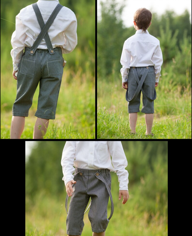 striped suspender pants