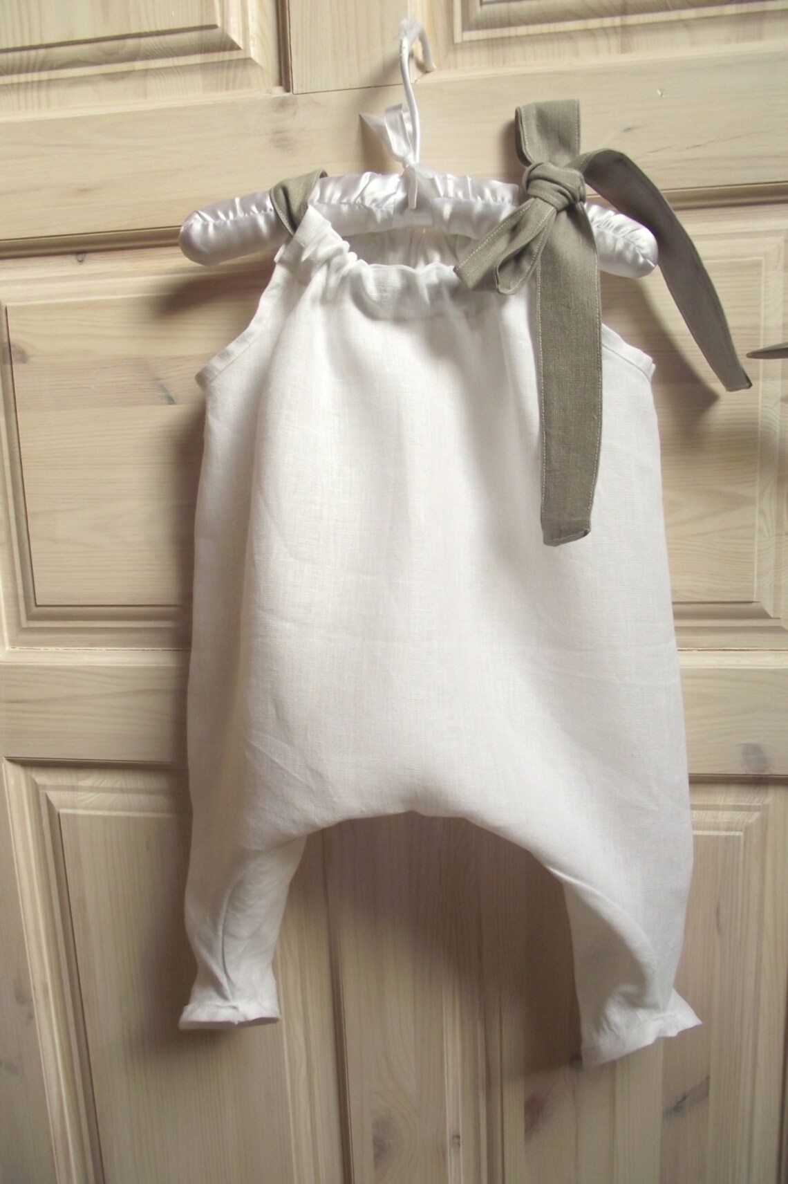 Linen Baby Girl Overalls With Bow. White Baptism Baby Girl Etsy