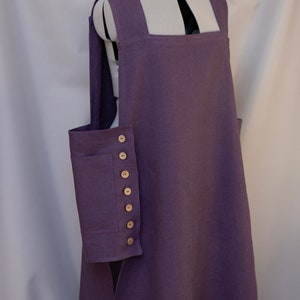 Linen cobbler garden apron. Full apron. Linen tabard. Garden dress apron. Many colors, regular and plus sizes. Gift for gardener. Deep violet