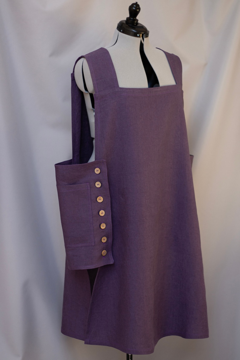 Linen cobbler garden apron. Full apron. Linen tabard. Garden dress apron. Many colors, regular and plus sizes. Gift for gardener. Deep violet