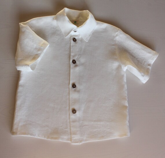 Natural linen traditional shirt. Short sleeves. 62/6m 140/10 | Etsy