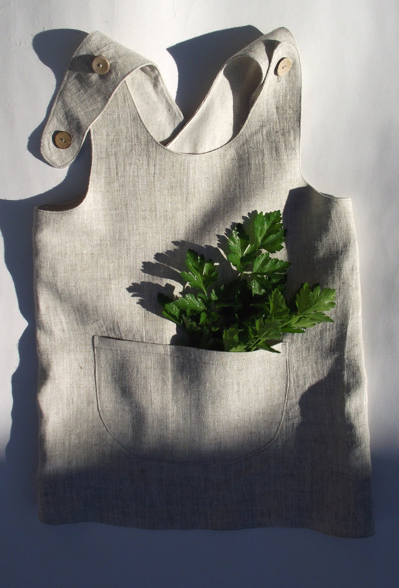 Young gardener linen pinafore. Children linen pinafore apron. Gift for gardener. image 1