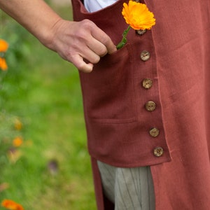 Linen cobbler garden apron. Full apron. Linen tabard. Garden dress apron. Many colors, regular and plus sizes. Gift for gardener. image 5