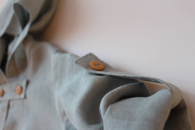 Natural linen hoodie with buttons, tuck up sleeves, 62/6m 140/9 Baby, boy, girl summer,medieval image 8