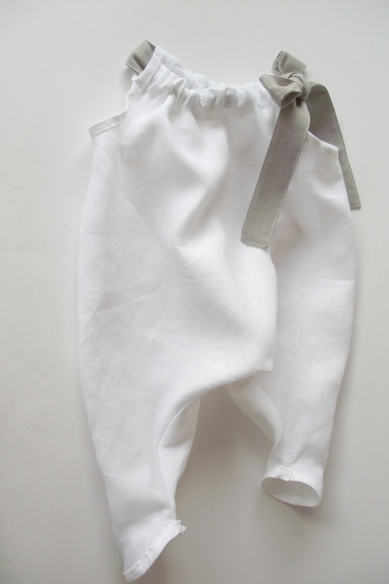Linen Baby Girl Overalls With Bow. White Baptism Baby Girl Etsy