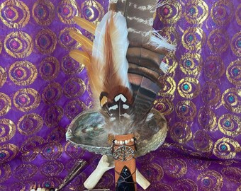 Artisan Smudge Kit: Handcrafted Fan, Abalone Shell, Stand, Sage, Palo Santo, Crystals, Instructions