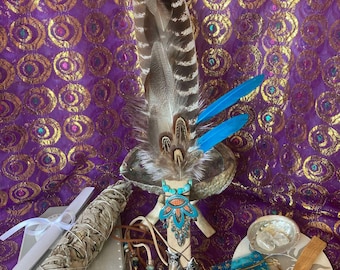 Artisan Smudge Kit: Handcrafted Feather Fan, Sage, Palo Santo, Crystals, Abalone Shell