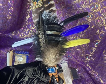 Celestial Coyote Smudge Kit: Artisan Fan, Sage, Palo Santo, Obsidian Arrowhead, Selenite, Shell