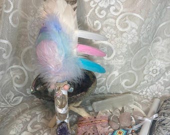 Fairy Smudge Kit: Artisan Fan, Abalone Shell, Crystals, White Sage, Selenite, Bracelet
