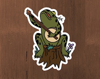 Banjo Frog Sticker / Frog Man / Vinyl Sticker / Vintage Image / Phone ...