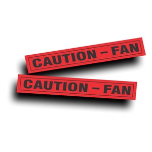 2X Reproduction of Vintage CAUTION FAN SM Decal Sticker for Radiator Shroud Fits Ford Chevy Vintage Muscle Classic Car Shelby Cobra Jet 1x5&quot;