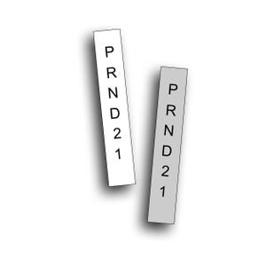 May include: Two rectangular automotive gear shift indicators. One is white, the other is gray. Both have the letters P, R, N, D, and the numbers 2 and 1 printed vertically in black. The background is white.