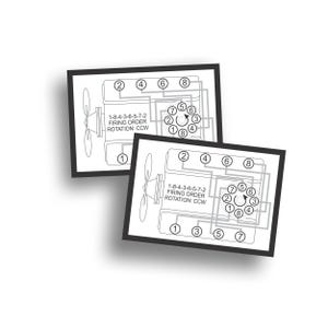 May include: Two black and white diagrams showing the firing order for an 8-cylinder engine. The diagrams show the numbers 1 through 8 in a circle, with arrows indicating the firing order. The text below each diagram reads "1-8-4-3-6-5-7-2 Firing Order Rotation: CCW".