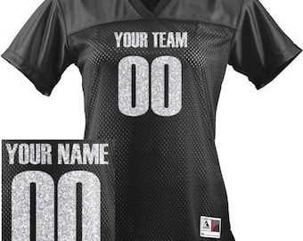 CUSTOM Ladies Football Jersey ANY Color Personalized GLITTER Numbers Name & Team