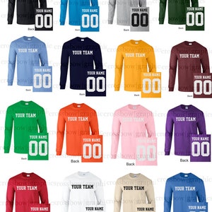 Camiseta personalizada de manga larga JERSEY personalizada cualquier color, nombre, número, equipo de softbol béisbol fútbol