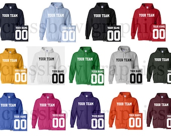 CUSTOM Hooded Sweatshirt JERSEY Personalized Any Color, Name, Number, Team Softball Baseball Football HOODIE