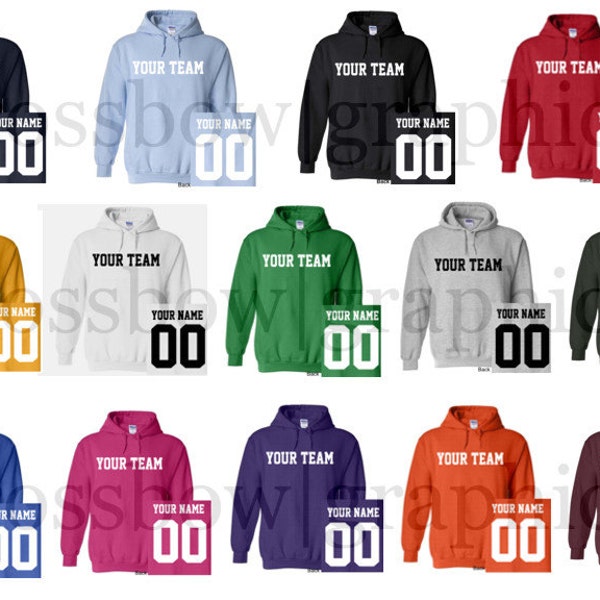 CUSTOM Hooded Sweatshirt JERSEY Personalized Any Color, Name, Number, Team Softball Baseball Football HOODIE