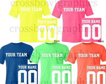 CUSTOM NEON T-Shirt JERSEY Personalized Any Color, Name, Number, Team Softball Baseball Football