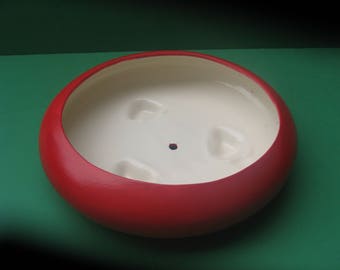 9 inch round red ceramic footed planter for bonsai, fairy garden, cactus or succulents made in USA.. Awesome!!!!