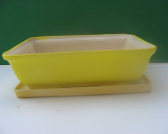 7 1/2 X 5 X 2 yellow rectangular ceramic  planter with drain tray for your succulents, bonsai, cactus or fairy garden.  made in USA