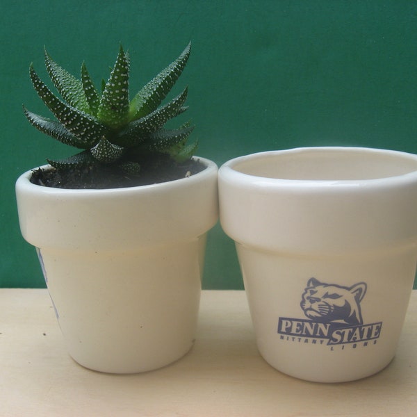 Pair of Penn State Nittany Lions 3 inch ceramic planters for seed starters, succulents ,kitchen herbs or any small plants...Made in USA!!