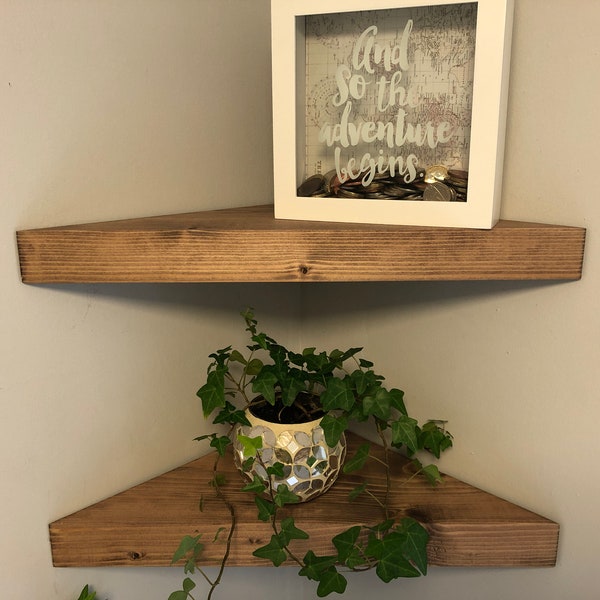 Chunky Rustic Wood Floating Corner Shelf | Rustic Wooden Corner Shelf | Chunky Wood Corner Shelves Wood Scaffold Board Rustic Floating Shelf