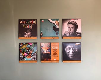 Handmade Oak or Pine Vinyl Record Display Shelf, Wall-Mounted Wood Album Art Holder