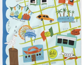 Santa Monica map Tea Towel