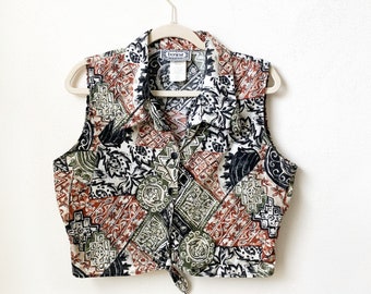 Vintage Sleeveless Tie-Front Top Cropped Tie-Front Blouse