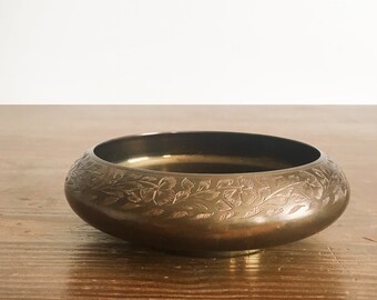 Vintage Brass Bowl - Etched Brass Bowl Made in India - Brass Catchall Bowl