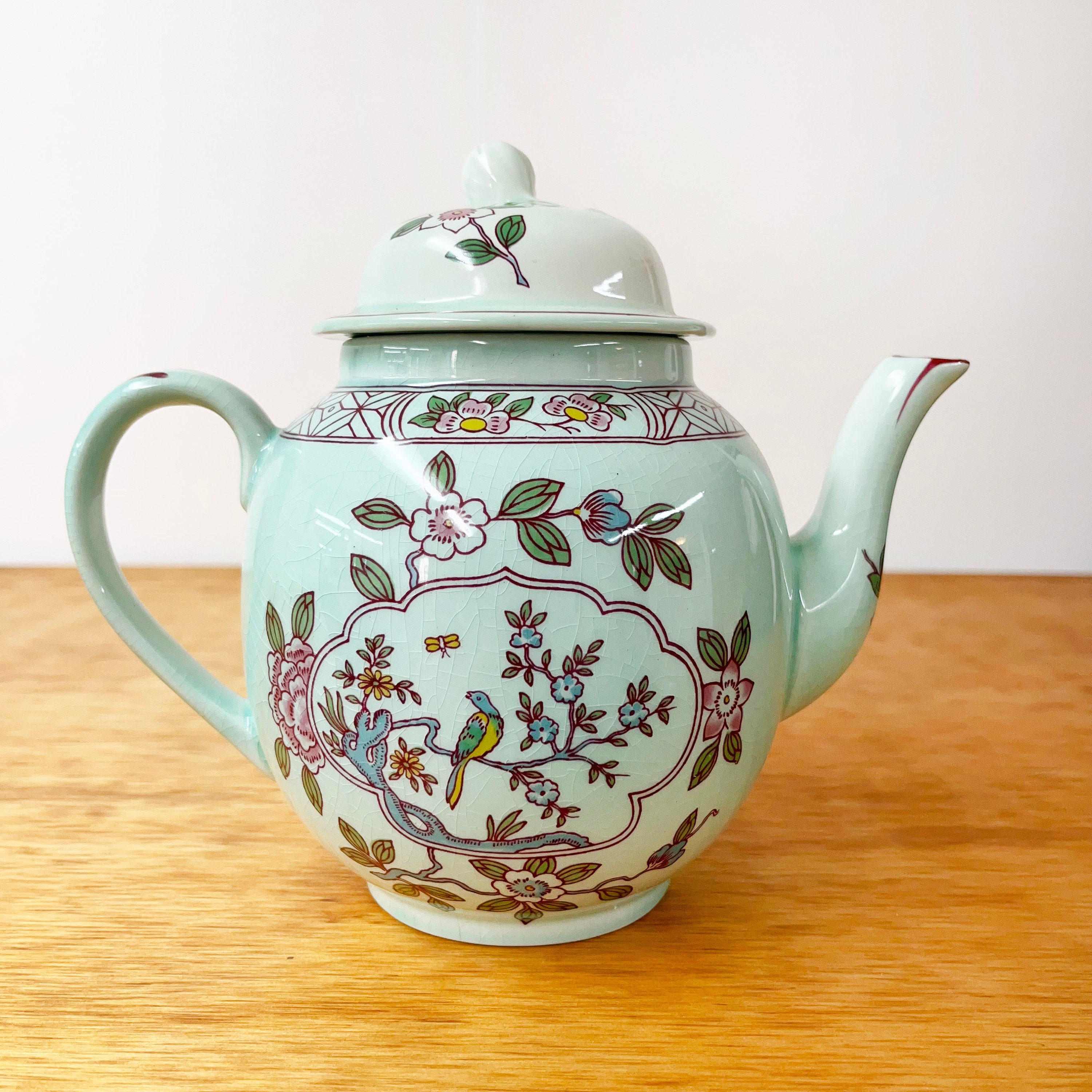 repetitie waarom accent Vintage Adams Singapore Bird Teapot Calyx Ware Aqua Floral - Etsy Nederland