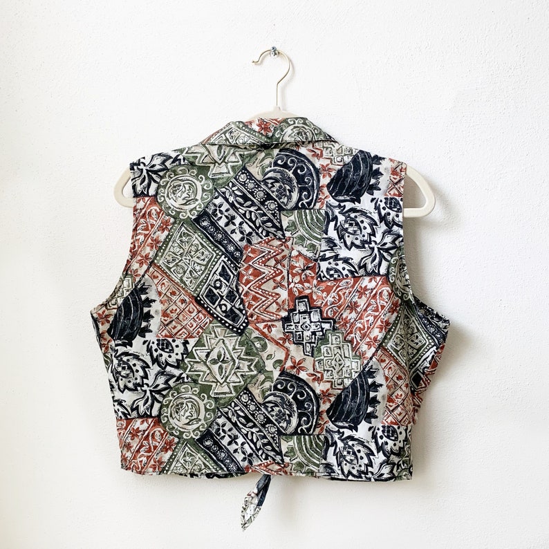 Vintage Sleeveless Tie-Front Top Cropped Tie-Front Blouse