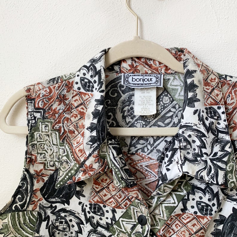 Vintage Sleeveless Tie-Front Top Cropped Tie-Front Blouse